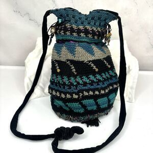 vintage 70s Potil knit Purse Crossbody Bag Gypsy Bag Boho pouch Whimsical Fairy